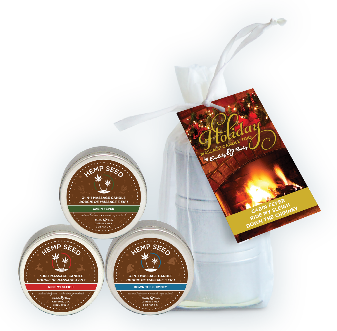 Holiday Trio - 2 Oz. Holiday Candles in Organza Bag EB-HSCH221T