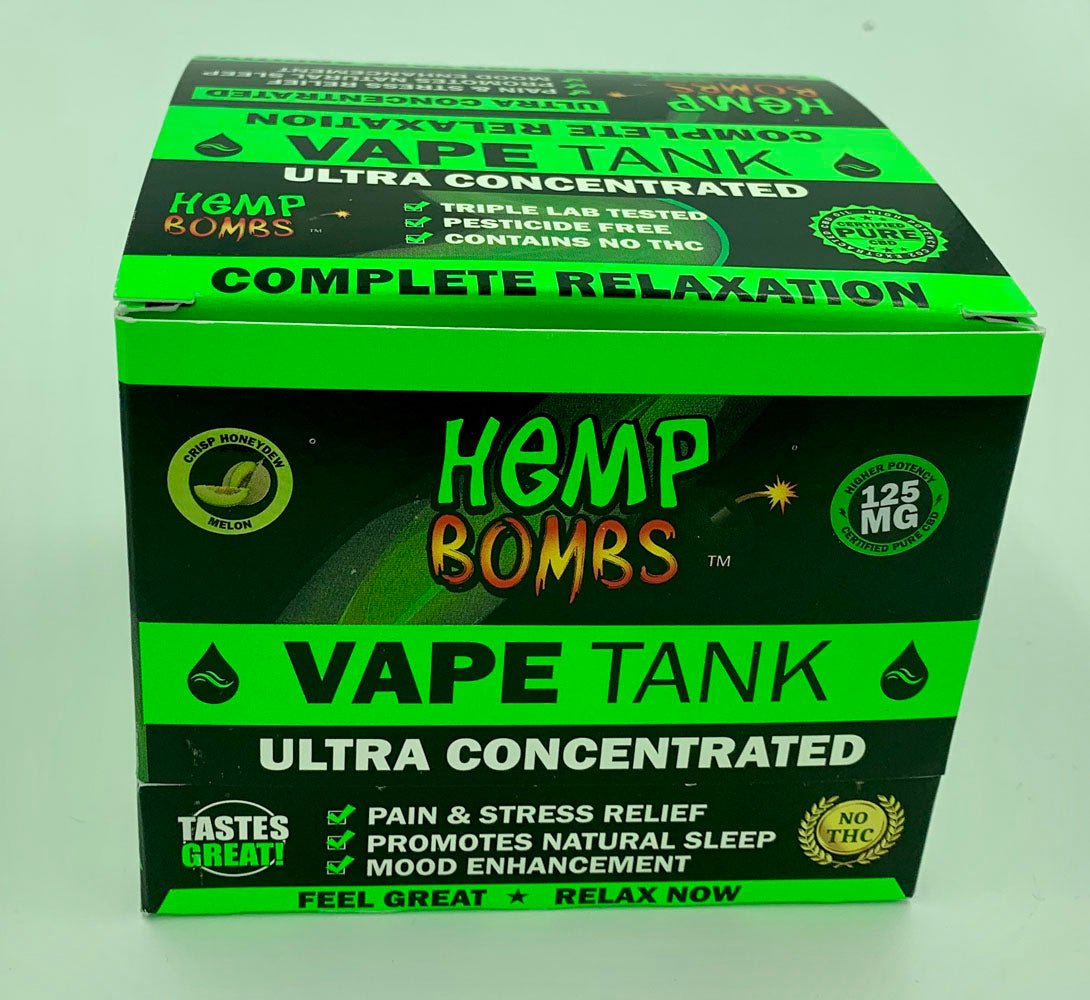 Hemp Bombs 125mg Hemp Vape Tank Cartidge - Crisp Honeydew Melon 6 Ct Display HB-125CHMD