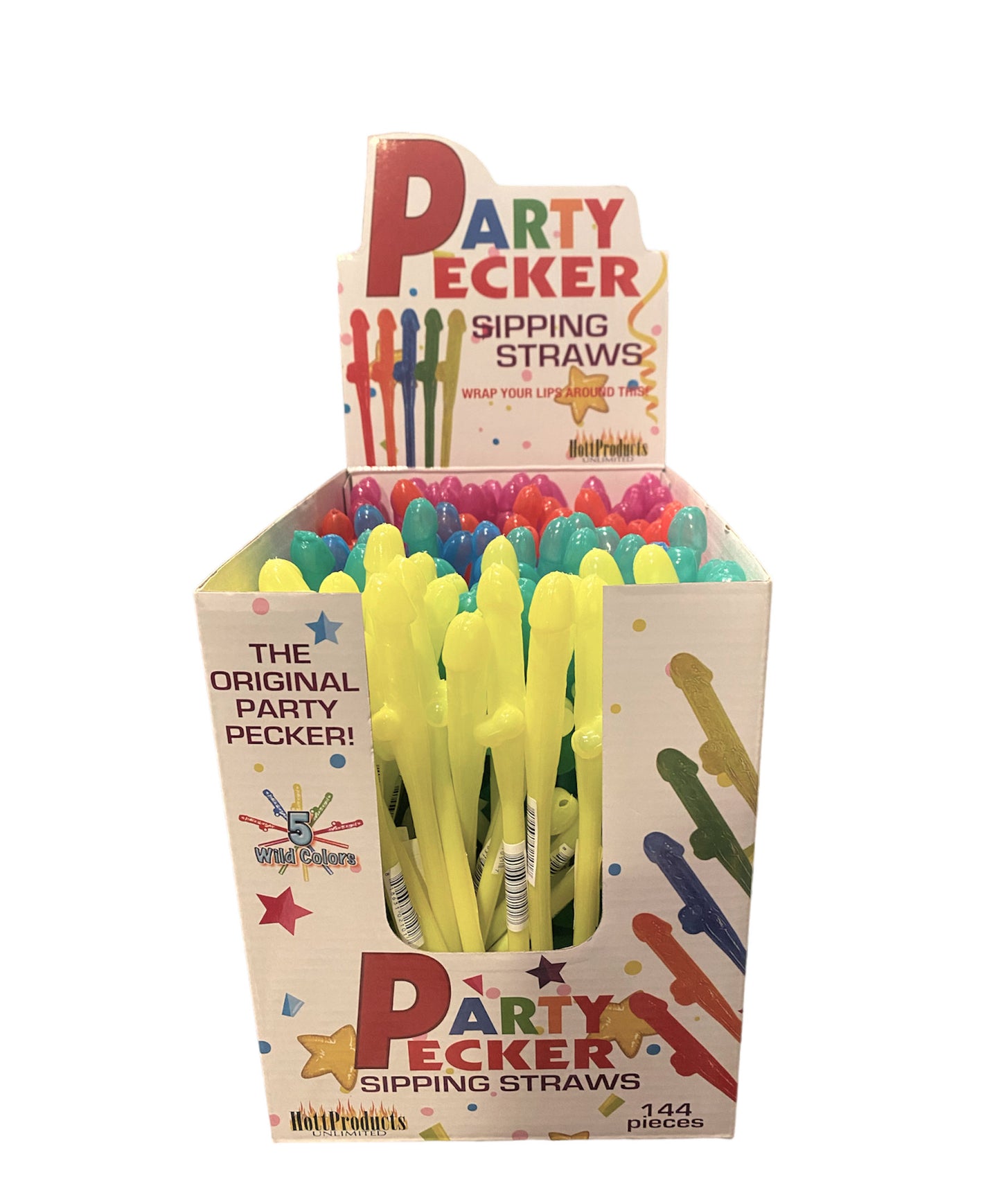 Party Pecker Sipping Straws 5 Assorted Colors 144 Pcs Display HTP2101D