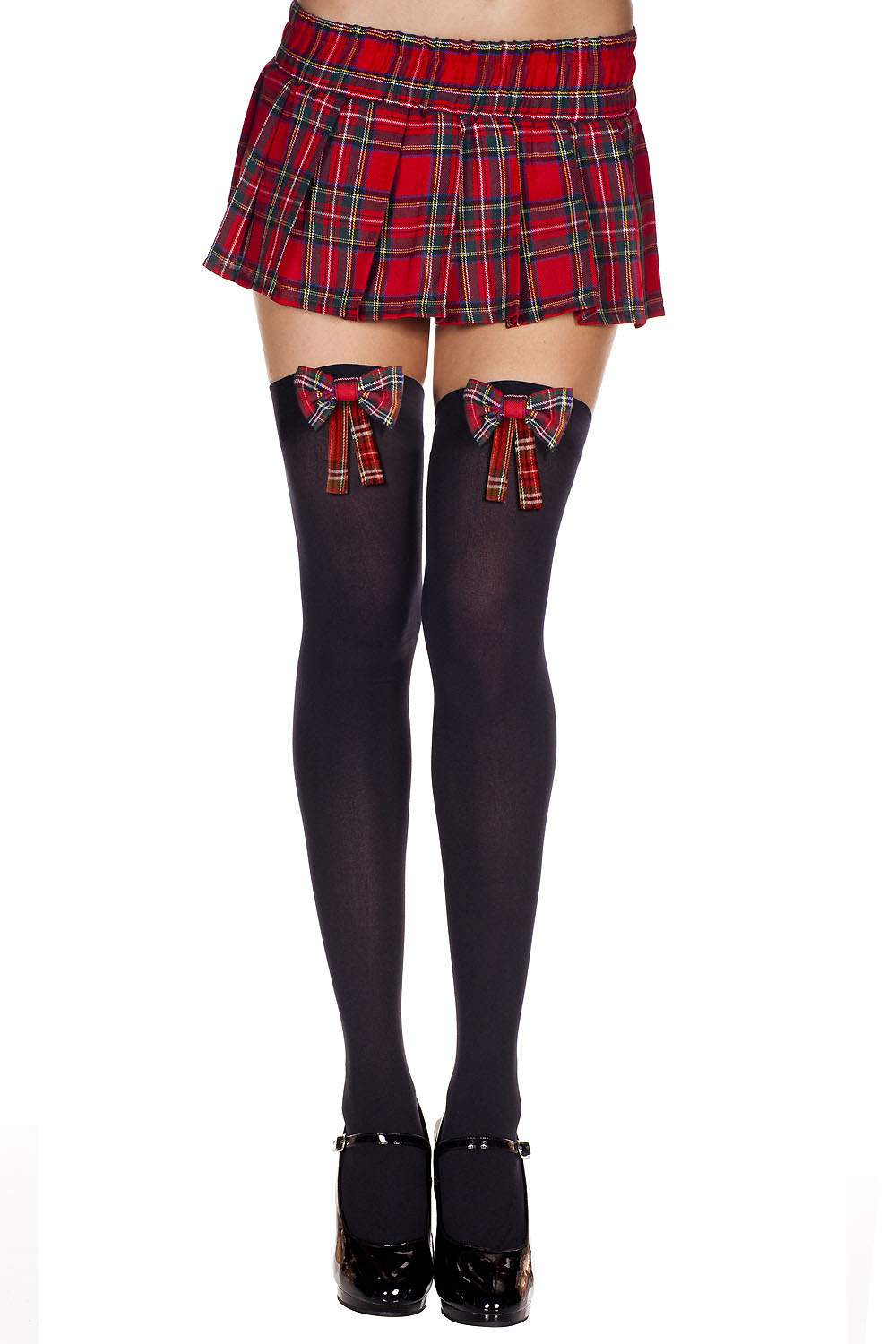 Plaid Bow Thigh Hi - One Size - Black / Plaid ML-4654BLKPLD
