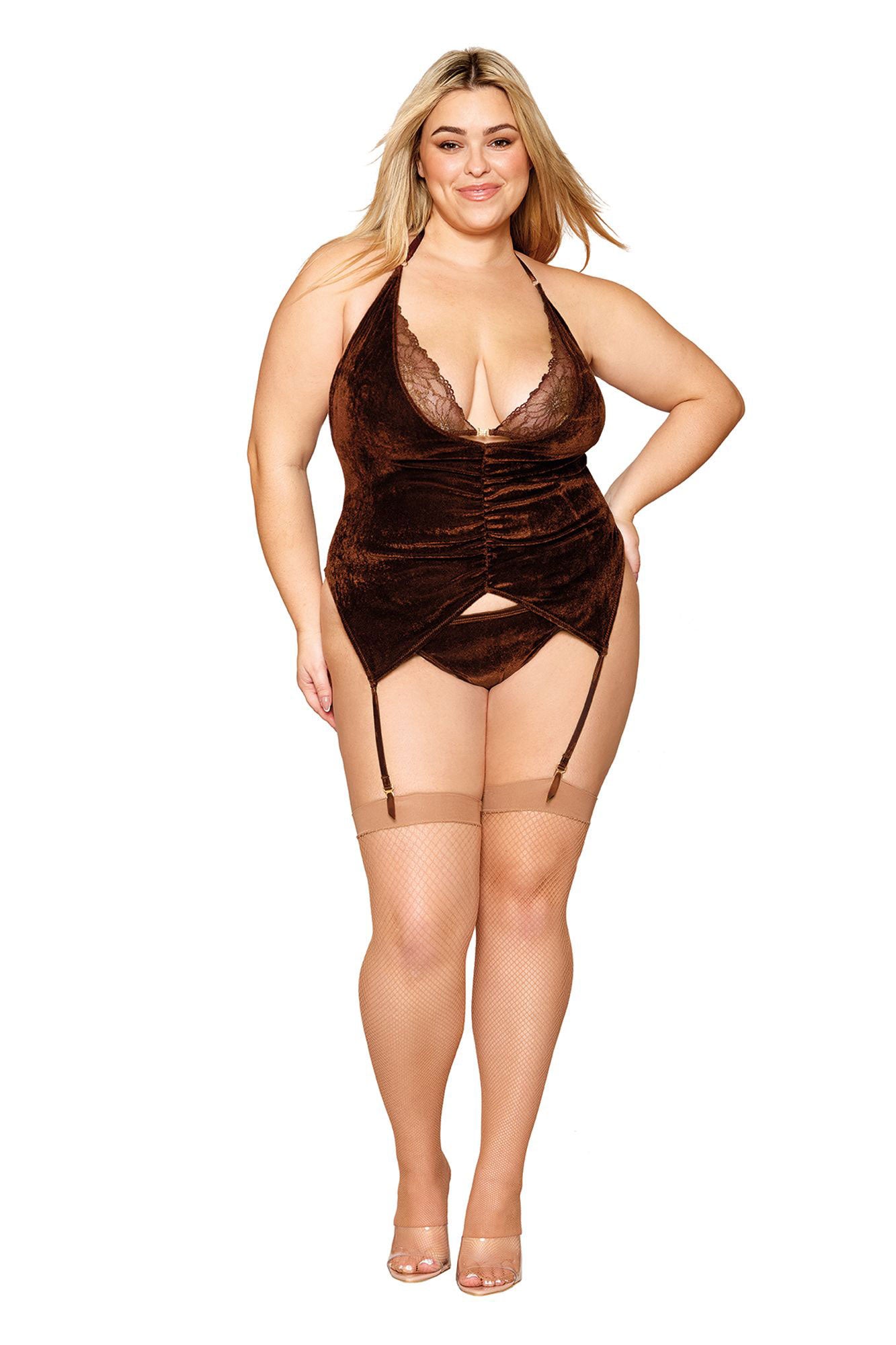 Shirt Garter Slip and G-String - Queen Size - Espresso DG-13076XESPQ