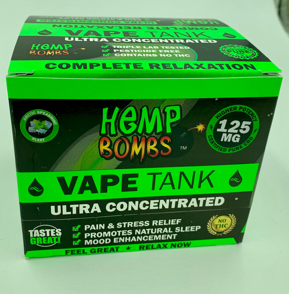 Hemp Bombs 125mg Hemp Vape Tank Cartidge - Artic Spearmint Blast 6 Ct Display HB-125ASBD