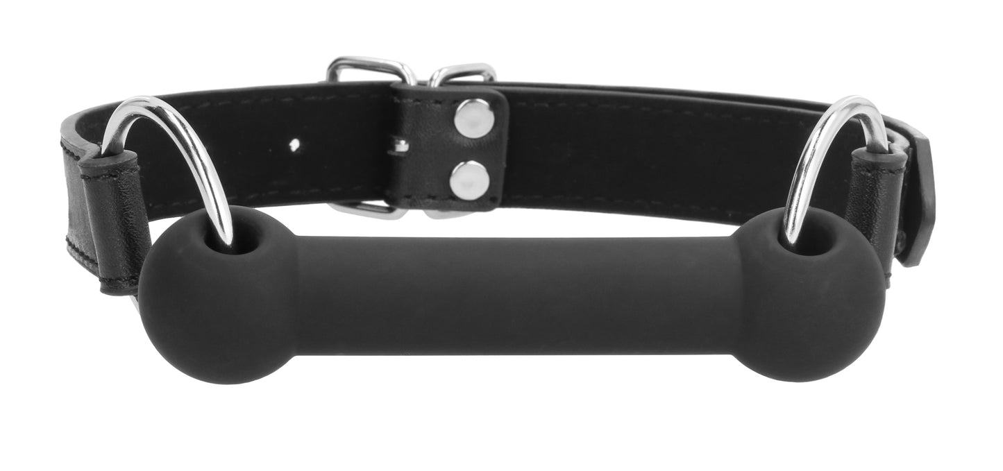 Silicone Bit Gag With Adjustable Bonded Leather Straps - Black OU-OU678BLK