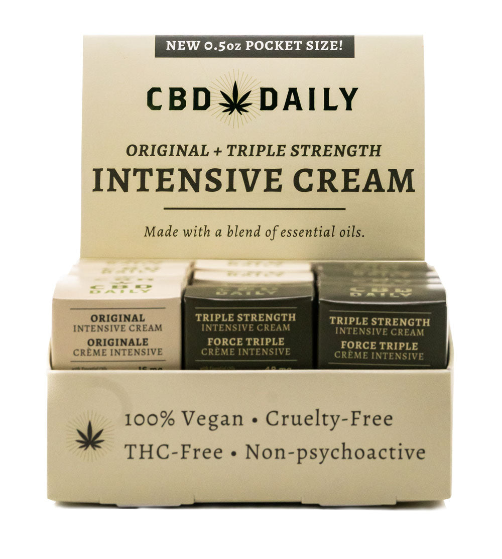 Hemp Daily Pocket Size Triple Strength Intensive Cream Display and Original Intensive Cream 4pc Including Tester EB-CBDCPDX024