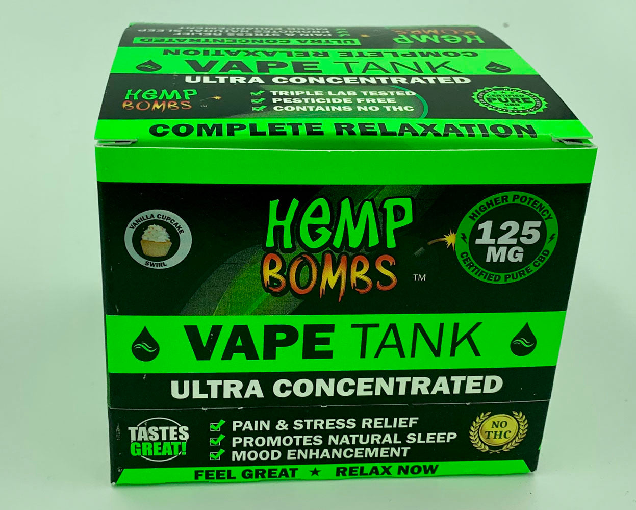 Hemp Bombs 125mg Hemp Vape Tank Cartidge - Vanilla Cupcake Swirl 6 Ct Display HB-125VCCD